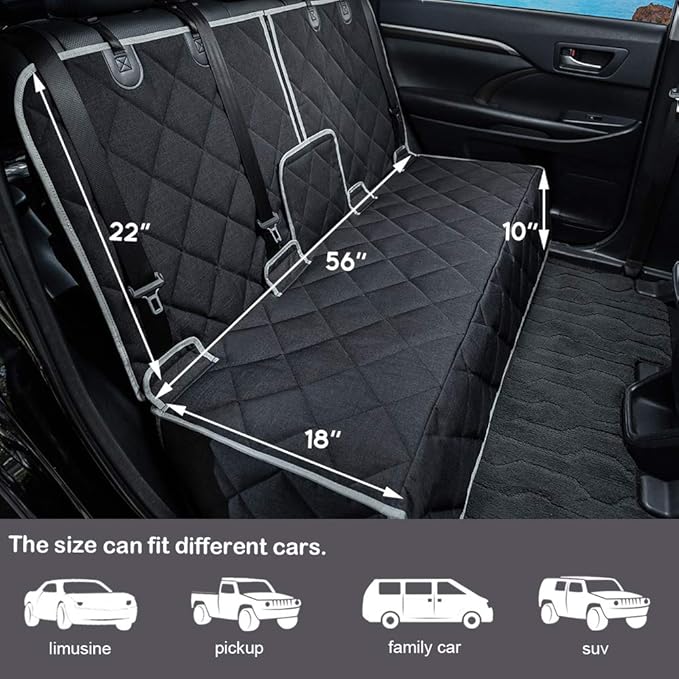 petalage Dog Car Seat Cover Waterproof 56” x 50“ for for Trucks Cars & SUVs Back Seat Heavy-Duty Nonslip Pet Car Seat Cover Protector