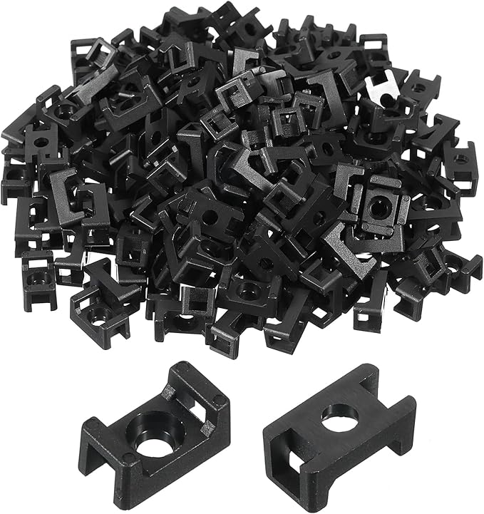 MECCANIXITY 500pcs Cable Tie Base Saddle Type Mount Wire Holder, 0.5"x0.28"x0.22" Wire Clips Organizer Holders Clamps for Electronic Wires, Black 0.13"Dia