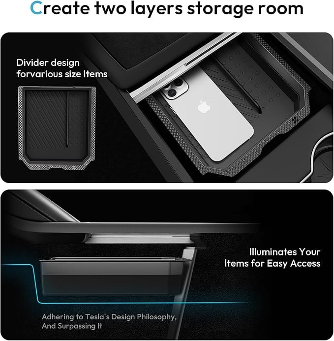 XINTUO Center Console Organizer Tray for Tesla Model Y Juniper 2025-2026 & Model 3 Highland 2024-2026 [Premium PC + Silent Silicone Liner] Cup Holder for Tesla Model Y Juniper Accessories