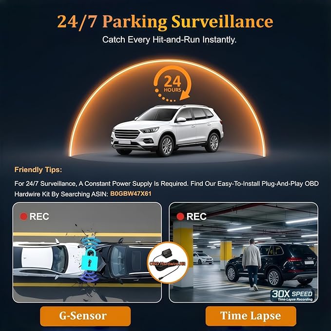 Dash Cam Front and Rear with GPS, 4K+1080P Dash Camera for Cars, 7Track Dual Car Camera with Built-in GPS Tracker, 64GB Card, 3.19" IPS Screen, WiFi, HDR, Night Vision, Parking Mode, Loop Recording