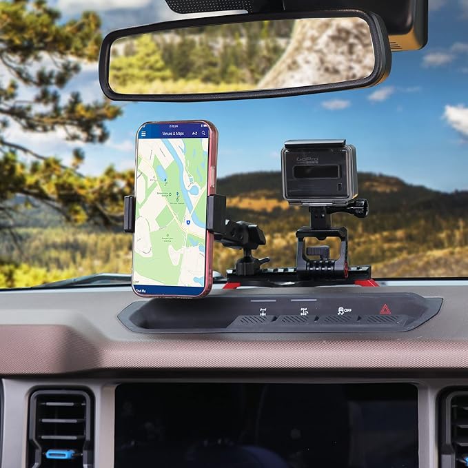 sukemichi Phone Mount for Bronco, Multifunctional Dash Cell Phone Holder Mount Camera Mount for Ford Bronco Accessories 2021-2026 2 Door 4 Door, 360° Adjustable Cell Phone Holder for NATO Rail