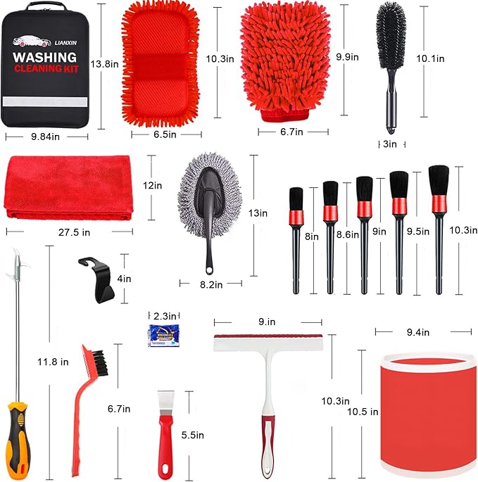 LIANXIN Car Wash Kit Car Wash Cleaning Kit Car Wash Foam Gun Sprayer Microfiber Sponge and Towels Car Foam Gun Tire Brush Collapsible Bucket Car Washing Kit