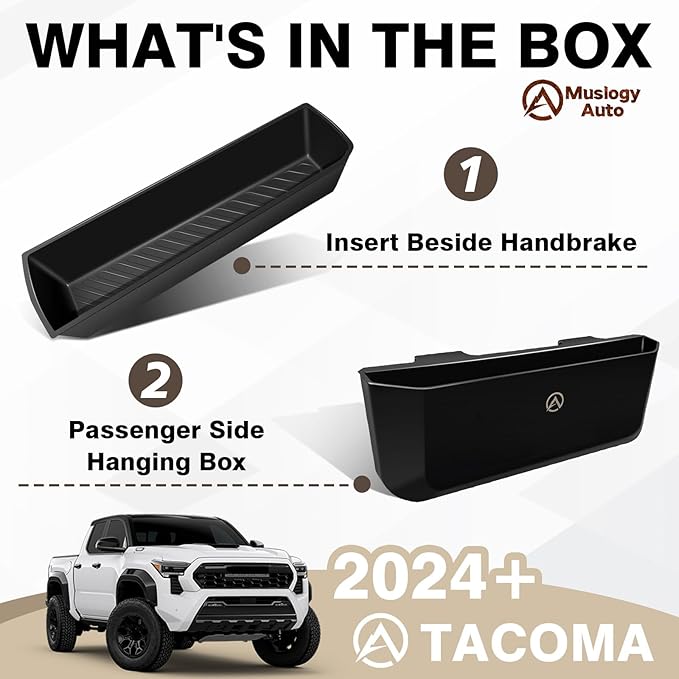 Muslogy Center Console Organizer Compatible with 2024 2025 2026 Toyota Tacoma Accessories Middle Console Gear Shift Silicone Insert Beside Handbrake & Passenger Side Hanging Storage Box 2PCS (A Style)