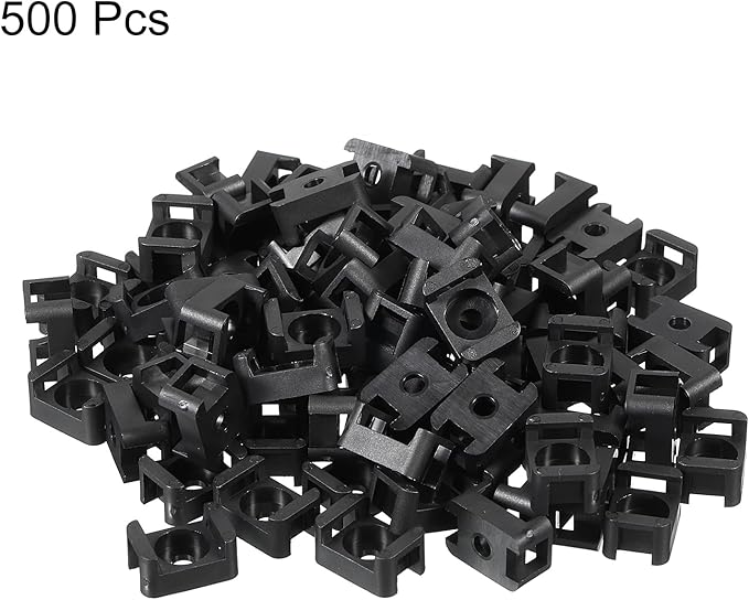 MECCANIXITY 500pcs Cable Tie Base Saddle Type Mount Wire Holder, 0.6"x0.4"x0.27" Wire Clips Organizer Holders Clamps for Electronic Wires, Black 0.14"Dia