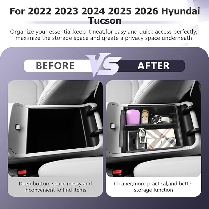 2025 2026 T ucson Accessories for 2022-2025 2026 Hyundai T ucson Center Console Organizer Armrest Storage Box Armrest Console Organizer Insert Tray White-trim(NOT FOR 2025 T ucson PHEV &Limited Model)