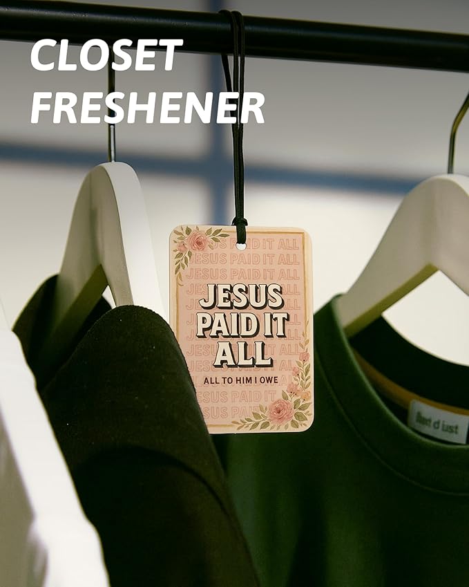 Pink Christian Car Air Freshener 4 Pcs, Inspirational Religious Bible Verse Hanging Air Freshener for Cars Closet Drawer Books, Preppy Christian Car Accessories Mirror Decor for Women