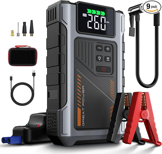 Portable Jump Starter with Air Compressor 4500A Peak with 150PSI Tire Inflator, Jump Box for 12V Car Battery Power Booster Pack (Up 8.5L Gas/7.0L Diesel Engine)
