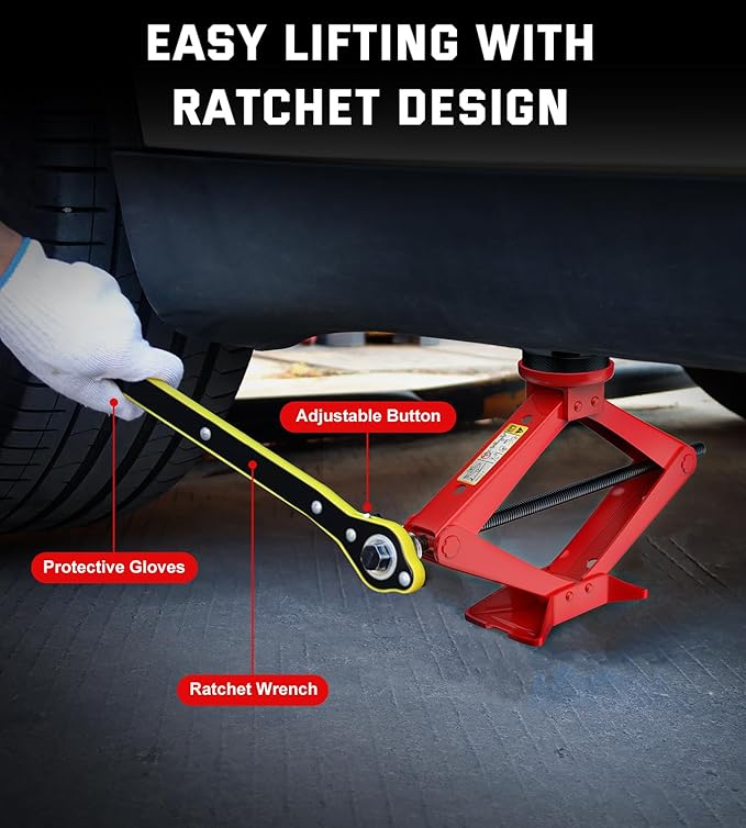 Car Jack Kit 2.5 Ton Scissor Jack for Tesla Model Y Model 3/S/X, Red Tesla Jack Kit with Tesla Pucks