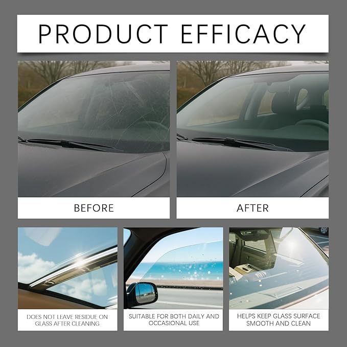 2Pcs Glass Oil Film Remover for Car Windshield-200g, Roll-On Glass Cleaning Compound with Cleaning Board, Removes Smudges & Residue, Restores Clear Visibility (2 Pack)