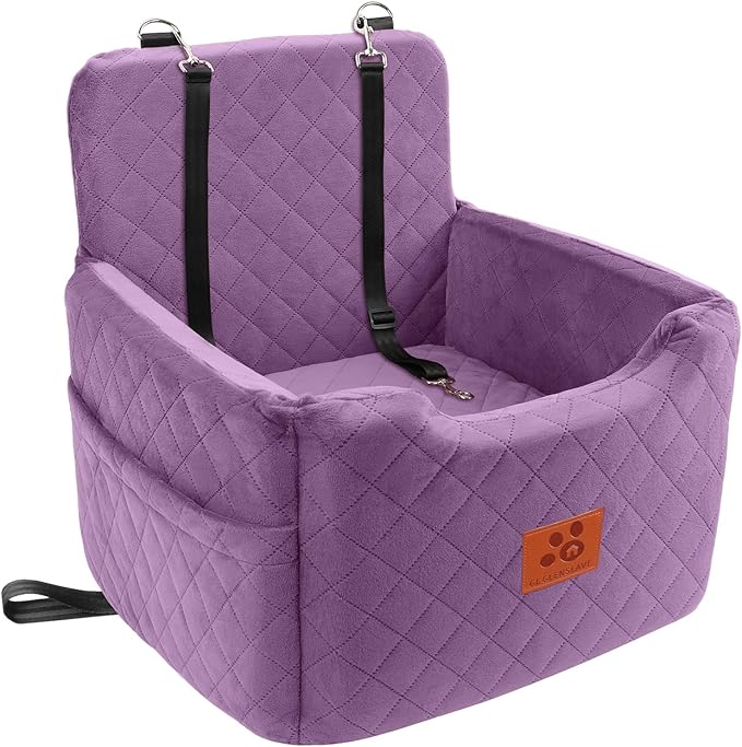 GL GLENSLAVE Dog Car Seat for Small/Medium Dogs Under 35lbs,Memory Foam Dog Booster Seats,Detachable and Washable Traval Pet Car Seat, Dogs Bed with 2 Safety Belts (Purple)