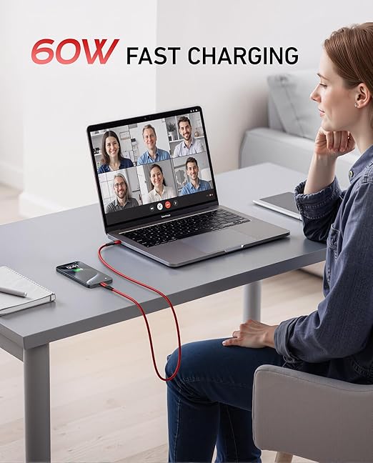 USB C to USB C Cable 60W [2Pack 10FT], USB Type C Fast Charging Cable for Car Durable Braided iPhone USB-C Cable USBC to USBC Cord for iPhone 17/16/15/Pro Max/Plus, Samsung Galaxy S23 and More-Red