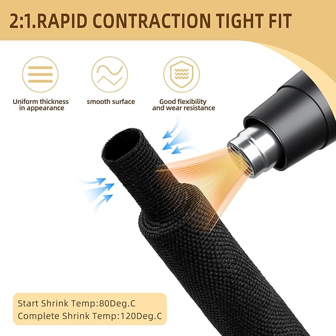 2:1Heat Shrink Braided Cable Sleeve,19.89FT 20mm（50/64″） Black Wire Wrap Sheath Protection Insulated Flame-Retardant Wire Wrapping Protector and Organizer.