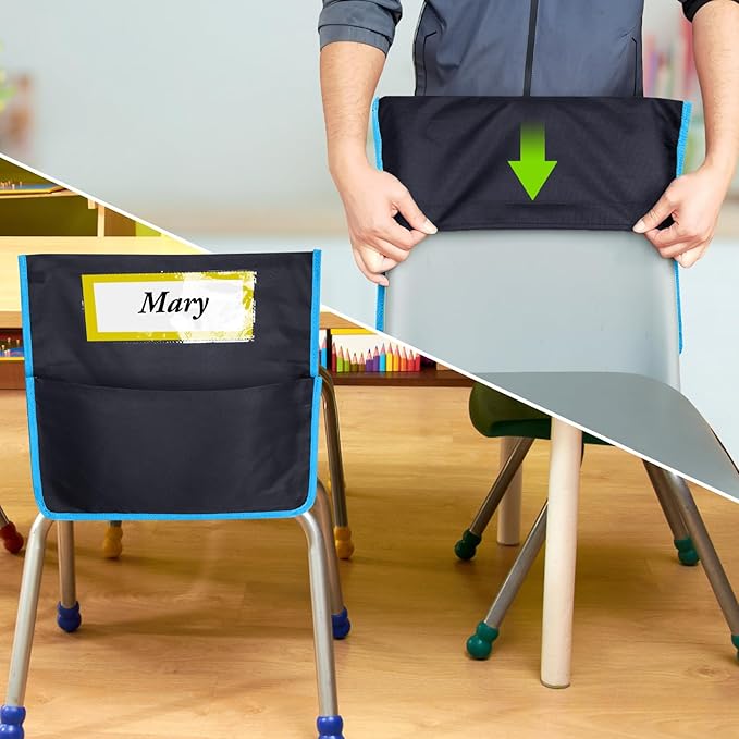 AZKAQA Chair Pockets for Classroom 15.6x16.8 Inch - 12 Pack Chairback Buddy Pocket Chart Seat Back Organizer Student Storage with Lable Slot for Classroom Kindergarten School Home (Multicolors)
