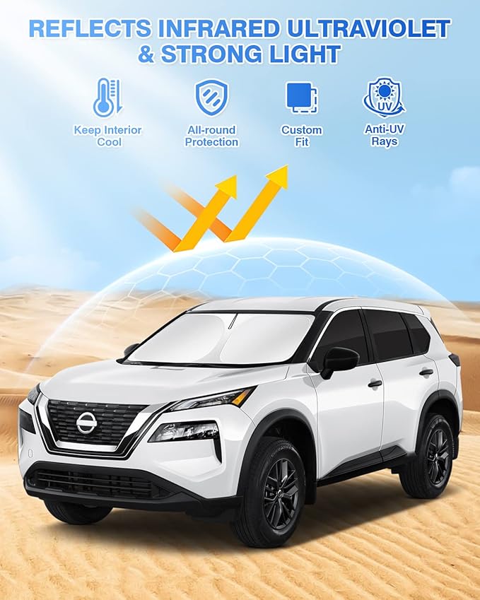 Canvcle Sunshades for 2021-2025 2026 Nissan Rogue (NOT for Nissan Rogue Sport) Accessories Windshield Sunshade Side Rear Windows Sun Visor Privacy Protection Keep Vehicle Cool Black 8PCS