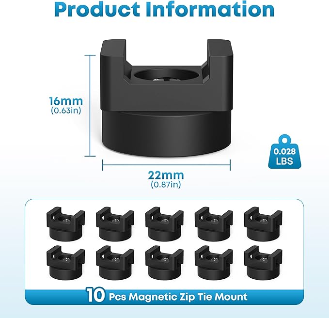 Magnetic Zip Tie Mount Heavy Duty Magnetic Cable Zip Tie Base, Tie Mounts, Magnetism Wire Clamps, Magnet Zip Ties Holders, Zip Tie Organizer Magnet Wire Management Clips 10Pcs