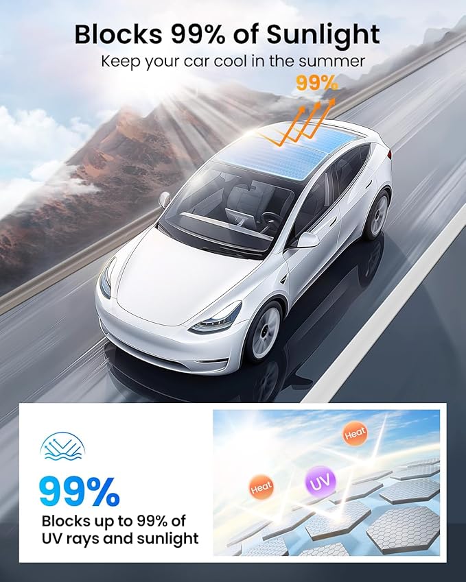 REEVAA Upgraded Tesla Model Y Sunshade Roof [No Gaps, No Sagging] Tesla Y Accessories Heat Insulation Foldable Glass Sunroof Cover for Model Y 2020-2025 (Not Fit New Y Juniper), 2PCS, Black