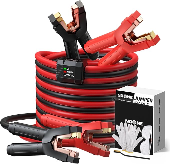 Noone Heavy Duty Jumper Cables, 0 Gauge 25Feet 1000Amp Automotive Booster Cables with Reverse Polarity Protection for Car, SUV and Truck, Jumper Cables Kit with Carry Bag, Gloves, Brushes and Goggles