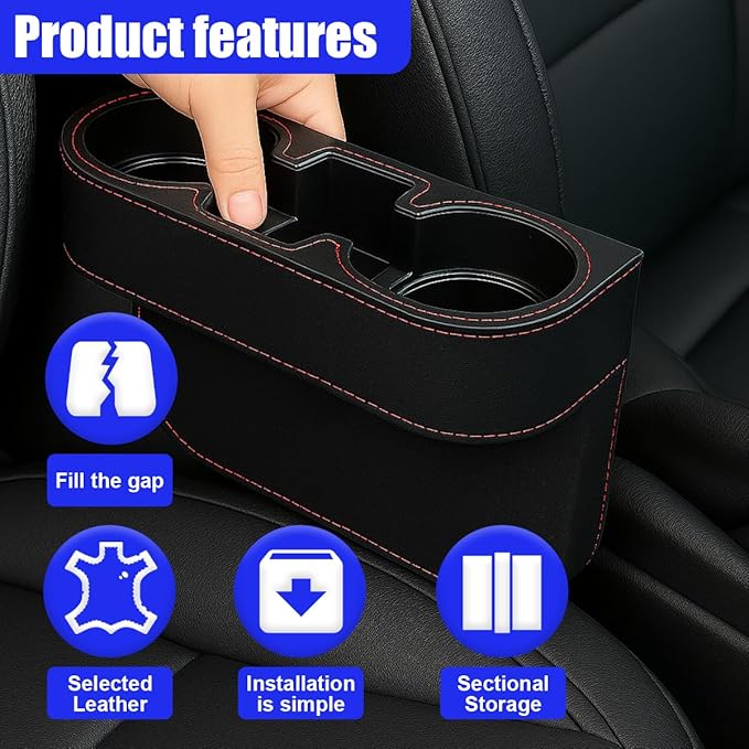 YoRise Car Cup Holder, PU Leather Automotive Cup Drink Holder, Car Seat Gap Filler Storage Box, Multifunctional Front Seat Organizer, Cell Mobile Phone Holder, Coin Bucket (Black)