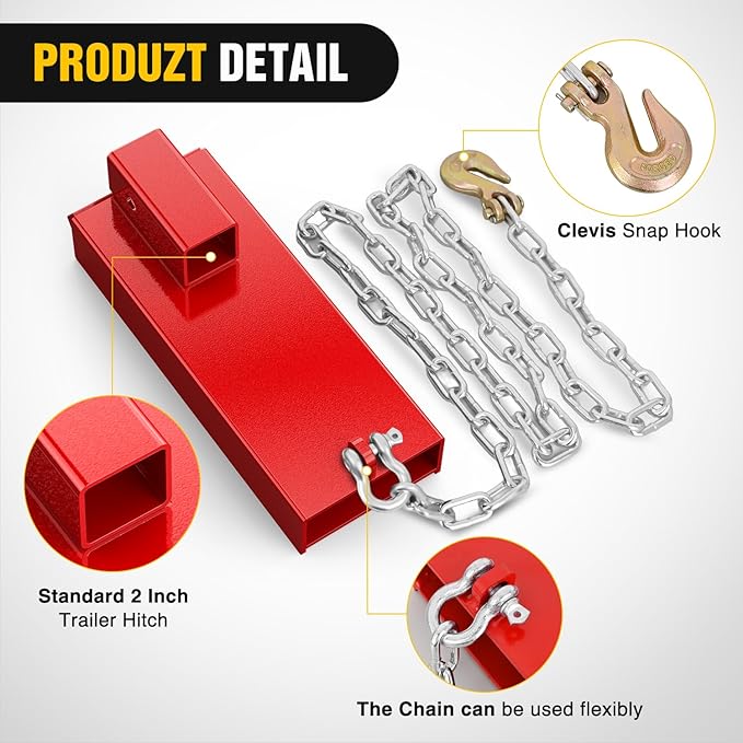 Nilight Forklift Trailer Hitch Attachment Fits 2 Inch Receiver Clamp on Pallet Fork Trailer Towing Adapter with Safety Chain & Hook Red