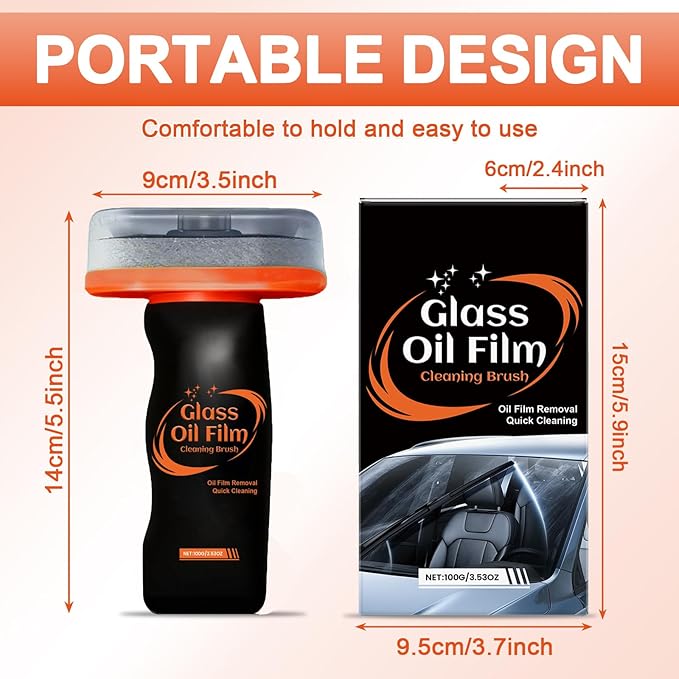 Automotive Oil Film Cleaning Brush for Car Windshield, Glass Emulsion Cleaner, 100g Roll-On Glass Oil Film Remover with Reusable Cleaning Board, Anti-Fog & Water-Resistant Coating for Safe Driving