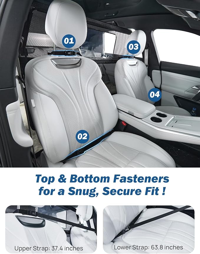 JOYTUTUS 56" Wide Dog Car Barrier with Visual Window, Car Barrier for SUV Escape-Proof, Net for Behind Front Seats, Vehicle Gate for Dog Safety and Travel, Ideal for Sedans SUVs Trucks
