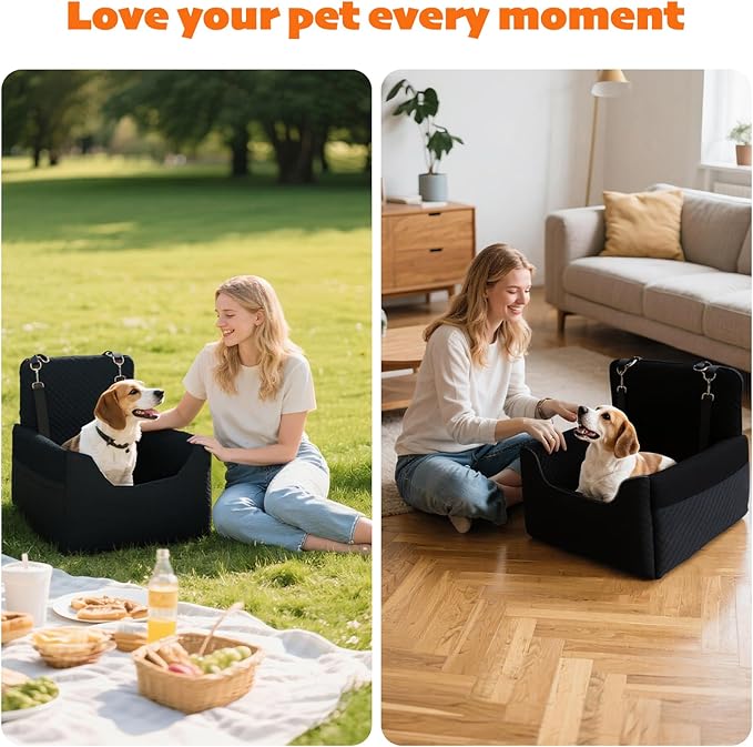 ALL GOOD PET SUPPLIES Dog Car Seat for Small/Medium Dogs Under 35lbs, Soft Booster Car Seat with Detachable Washable Cover and Cushion, Puppy Dog Car Bed, Black