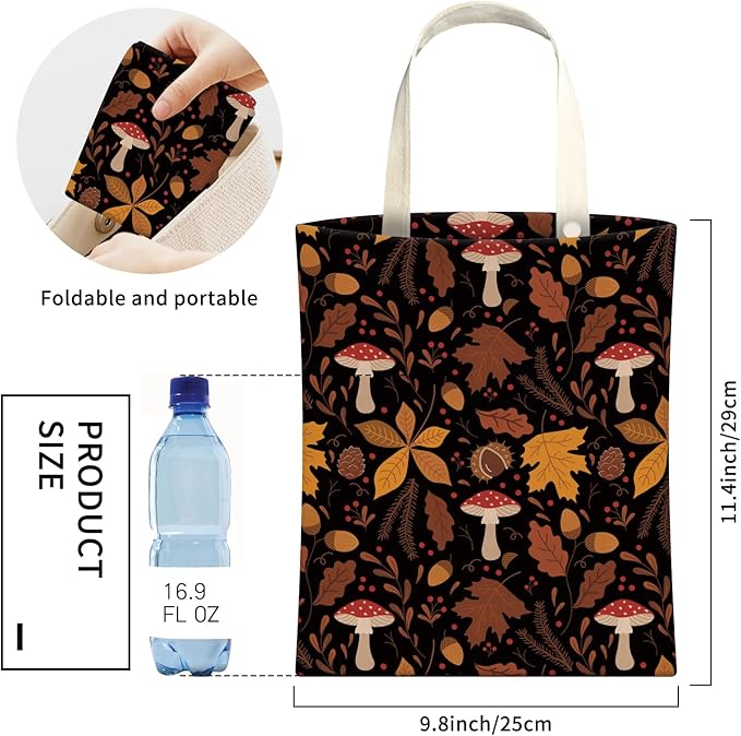 Cute Car Trash Can, Hanging Canvas Car Back Seat Organizer and Storage Bag, Funny Car Trash Bag for Travelling, Outdoor Cute Boho Mushroom Leaf