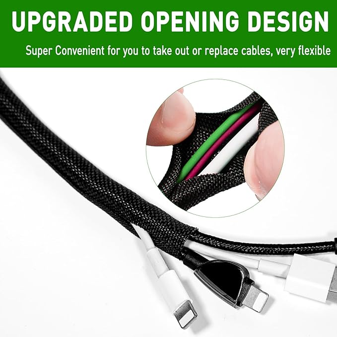 Cable Sleeve Split-Sleeving 30ft-1/2inch Cord Management Wire Protector, Wire Cover Heat Resistant Wiring Loom Harness Wire Organizer, Heavy Duty Auto Wrap Cord Protectors from Pets No Chew, Black