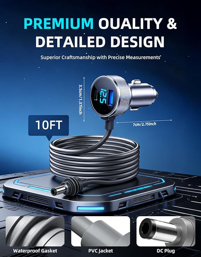 starlink mini car Adapter, 3 in 1 Starlink Mini Car Adapter DC Power Cable and Cigarette Lighter Adapter 12V-48V with Voltage Display, Durable USB-C PD 45W and USB-A 35W Ports，Suitable for Cars（10FT）