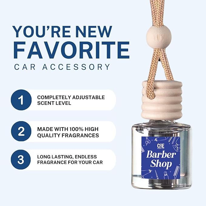 CANDECraftCo Car Air Hanging Fragrance Oil, Car Auto Freshener for Essential Oils, Scents Fragrance Aromatherapy Automobile Diffuser, Long Lasting (Barber Shop)