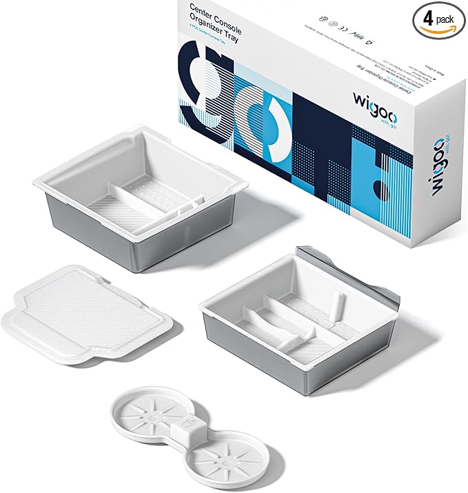 Wigoo Center Console Organizer for Tesla Model Y Juniper (Only Premium & Performance 2025 2026) and All Model 3 Highland Accessories [Double-Layer Storage, Smooth Sliding] 4PCS White