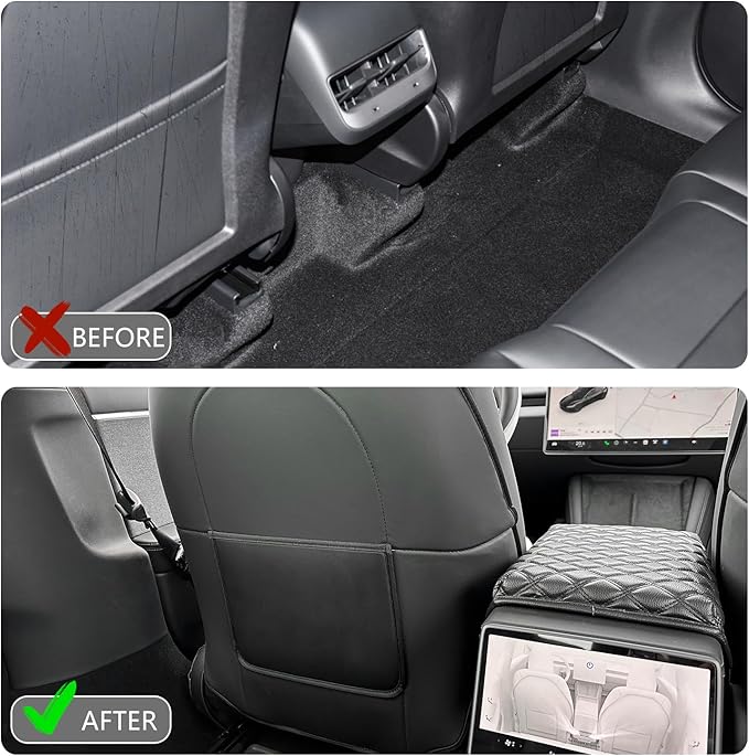 TOPABYTE Seat Back Kick Protector for Tesla Model Y Model 3 Model S Model X Leather Backseat Mats for Kids Wear-Resistant Back Seat Cover with Extra Organizer Pocket 2 PCS -Black