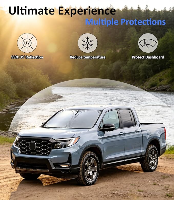 Windshield Sun Shade for Honda Ridgeline 2017-2026, Car Front Window Sunshade with 240T Sun Visor Protector Blocks UV Rays Heat Sun Shield Accessories