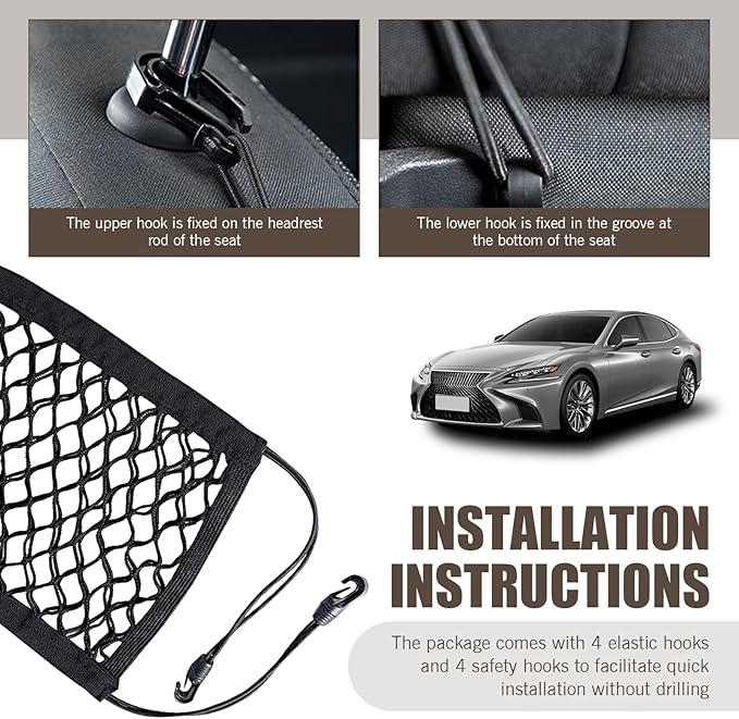 1 PC Dog Car Net Barrier, Pet Anti-collision Protection Barrier, Multifunctional Car Divider, Retractable Double-layer Mesh Storage Bag, Easy to Install, Suitable for Most Cars (Black)
