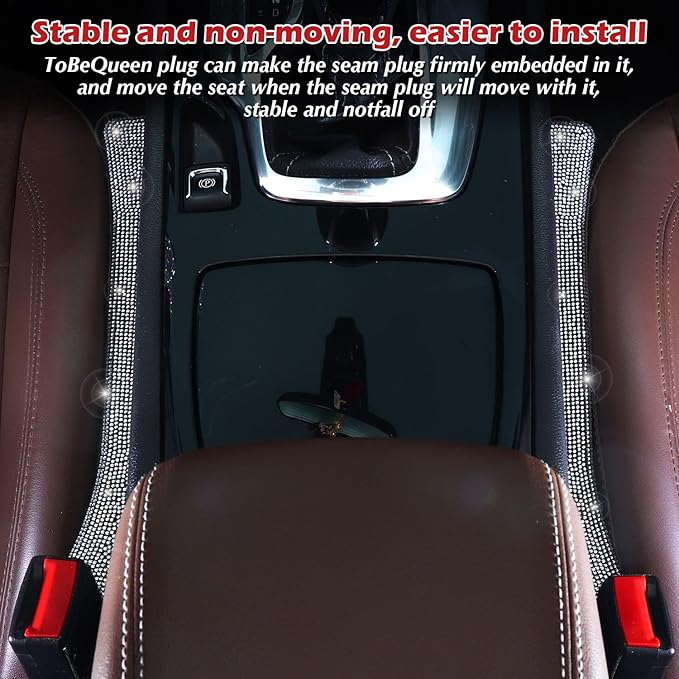 Briwill Bling Car Seat Gap Filler, 2 Pack Universal Fit for Car SUV Truck Handmade Crystal Rhinestone Diamond Car Gap Filler Bling Car Accessories for Women(Silver)