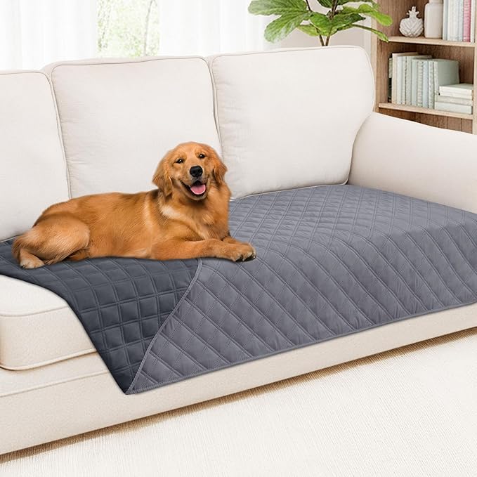 Smiry Waterproof Couch Covers for Dogs Washable, Reversible Pet Couch Covers for 3 Cushion Sofa Pet Friendly, Soft Sofa Furniture Protector for Dogs Cat Kids, Checkered (40"x95", Grey/Dark Grey)