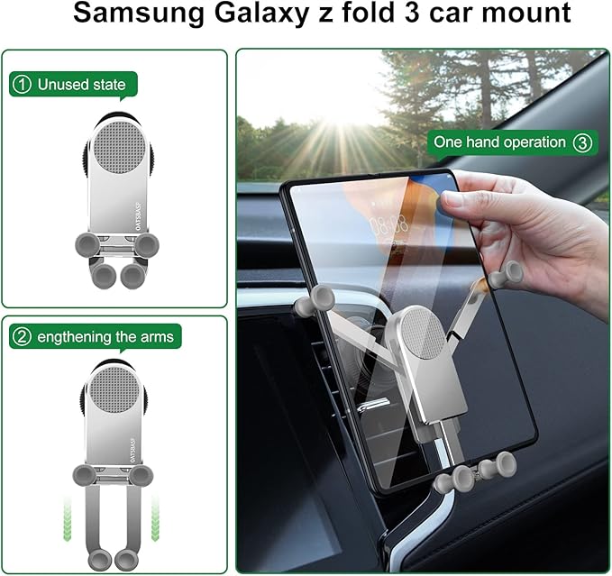 Z Fold Car Mount, [Without CASE] Aluminum Universal Vent Z Fold 6 Acessories for Galaxy Z Fold 7 6 5 4 3 2 S25 Ultra Pixel 9 Pro Fold iPhone 16 15