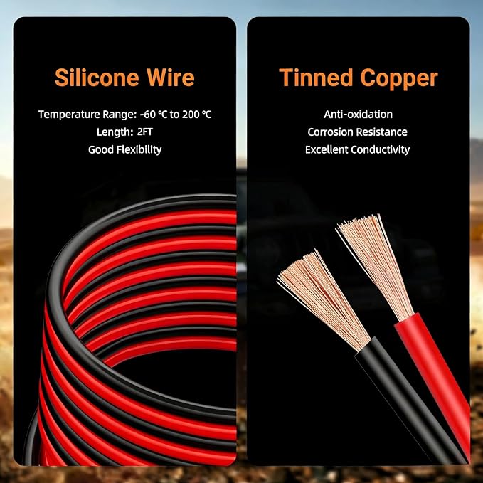 2FT Jumper Cables for Car with Adapter, Silicone Wire 8AWG Alligator Clip car Jumper Starter Jumper Cable, Used for Jumper Starting of car or Tool Batteries, Compatible with DE.Walt 20V Batteries.