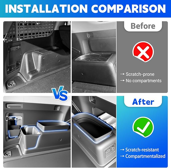 Trunk Organizer Fits for 2010-2024 Toyota 4Runner 5-Seat 2nd Row Trunk Storage Box No-Drill Compatible with 4Runner Accessories (Hetero+Hidden+Pair, 4PCS)