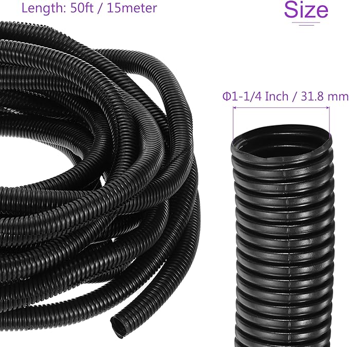 DMiotech 50ft Wire Loom Split Tubing 1 1/4 Inch(31.8 Mm) ID, Cord Protectors from Pet Flexible Conduit Cable Management for Office, Home, Garden, Black