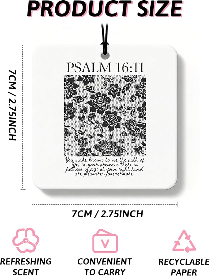 Black Christian Car Air Freshener 4 Pcs, Girly Black Bow Floral Religious Hanging Air Freshener for Cars Closet Drawer Books, Cute Preppy Christian Car Accessories Mirror Decor for Women