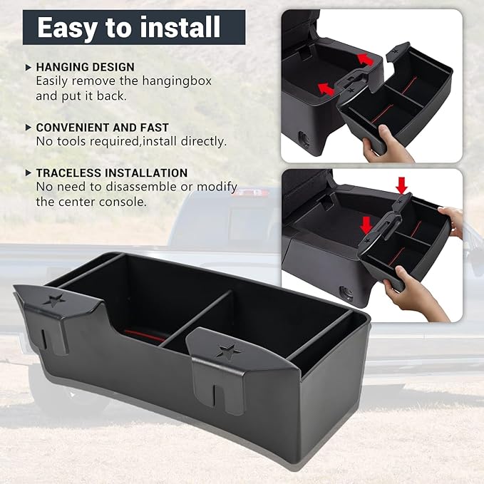 Center Console Hanging Storage Box,Split-bench Folding Seat Armrest Organizer Tray Insert Replace for Silverado/for Sierra 1500 2019-2025 and for Silverado/for Sierra 2500HD 3500HD 2020-2025