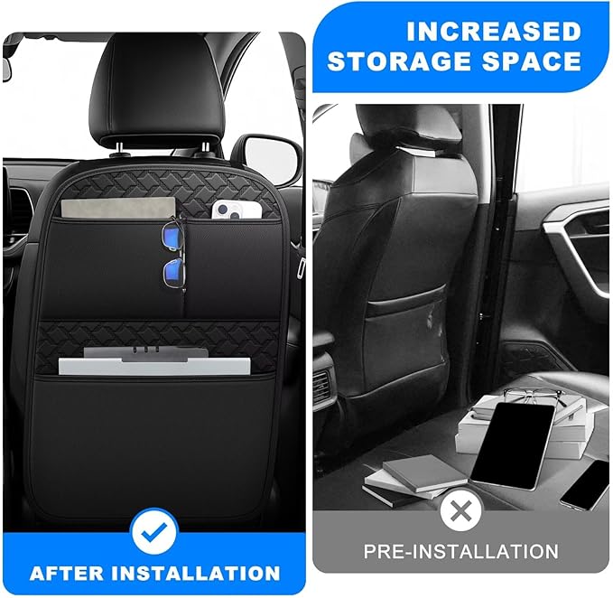 Back Seat Protector 2 Pack Fit for Subaru Forester Car Kick Mats for Kids Upgraded Version with Storage Organizer Waterproof Dirt Proof Faux Leather Auto Accessories (Black)