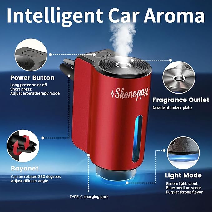 Smart Car Air Freshener Diffuser,Car Aroma Diffuser Air Freshener Spray Automatic with 6PCS Cologne Aromatherapy Oil