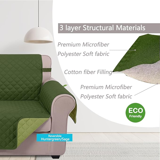 U-NICE HOME 4 Seater Sofa Cover 91 Inch Large Couch Covers for 4 Cushion Couch with Elastic Straps Water Resistant Furniture Protector Cover for Pets Cat (Sofa XX-Large, Huntergreen/Sage)