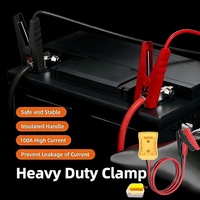 2FT Jumper Cables for Car with Adapter, Silicone Wire 8AWG Alligator Clip car Jumper Starter Jumper Cable, Used for Jumper Starting of car or Tool Batteries, Compatible with DE.Walt 20V Batteries.