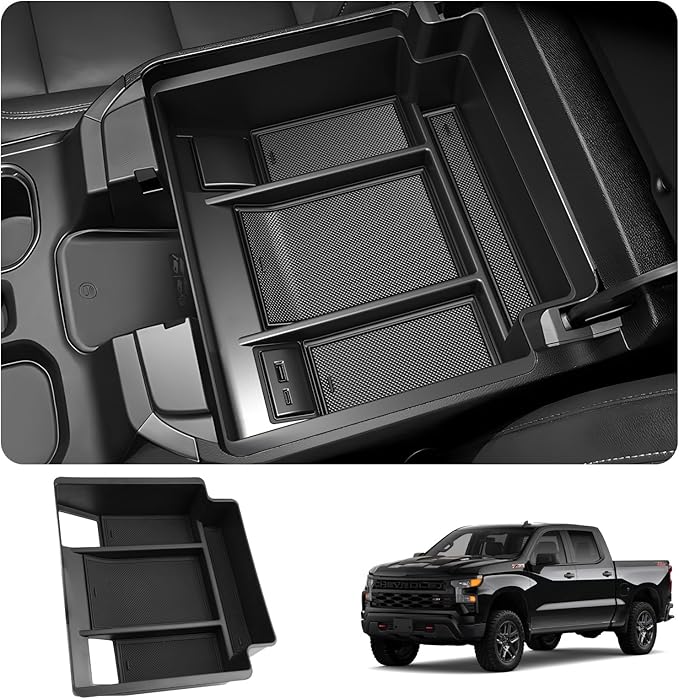 LUWU Center Console Organizer Compatible with 2022-2024 2025 2026 Chevy Silverado/GMC Sierra 1500 & 2024 2025 2026 Chevrolet Silverado/Sierra 2500HD 3500HD Black (ONLY for Full Console w/Bucket Seat)