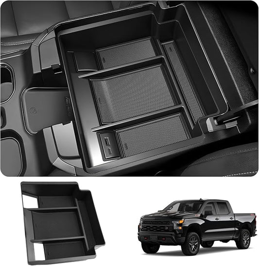 LUWU Center Console Organizer Compatible with 2022-2024 2025 2026 Chevy Silverado/GMC Sierra 1500 & 2024 2025 2026 Chevrolet Silverado/Sierra 2500HD 3500HD Black (ONLY for Full Console w/Bucket Seat)