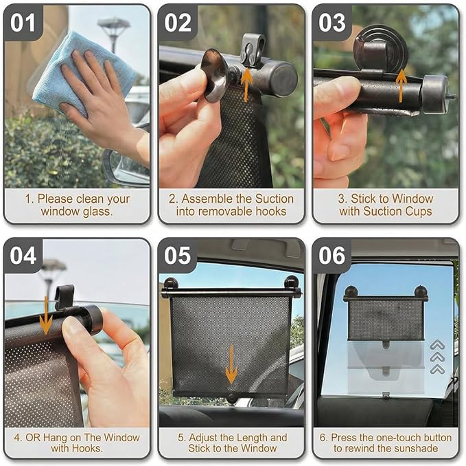 PLTCAT 2 Pack Car Sun Shade Side Window for Baby, Roller Vehicle Shades Sun Protection Shade for Car Side Window (Standard-16''x18'')