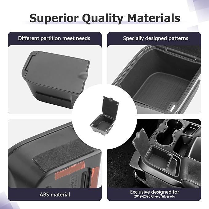 LUWU Center Console Coins Box Compatible with 2019-2026 Chevy Silverado/GMC Sierra 1500 & 2020-2025 2026 Chevrolet Silverado/Sierra 2500HD 3500HD Accessories (Split-Bench Folding Seat)